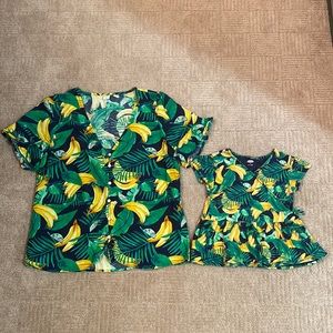 Mommy and me set tropical palm leaf fruit motif